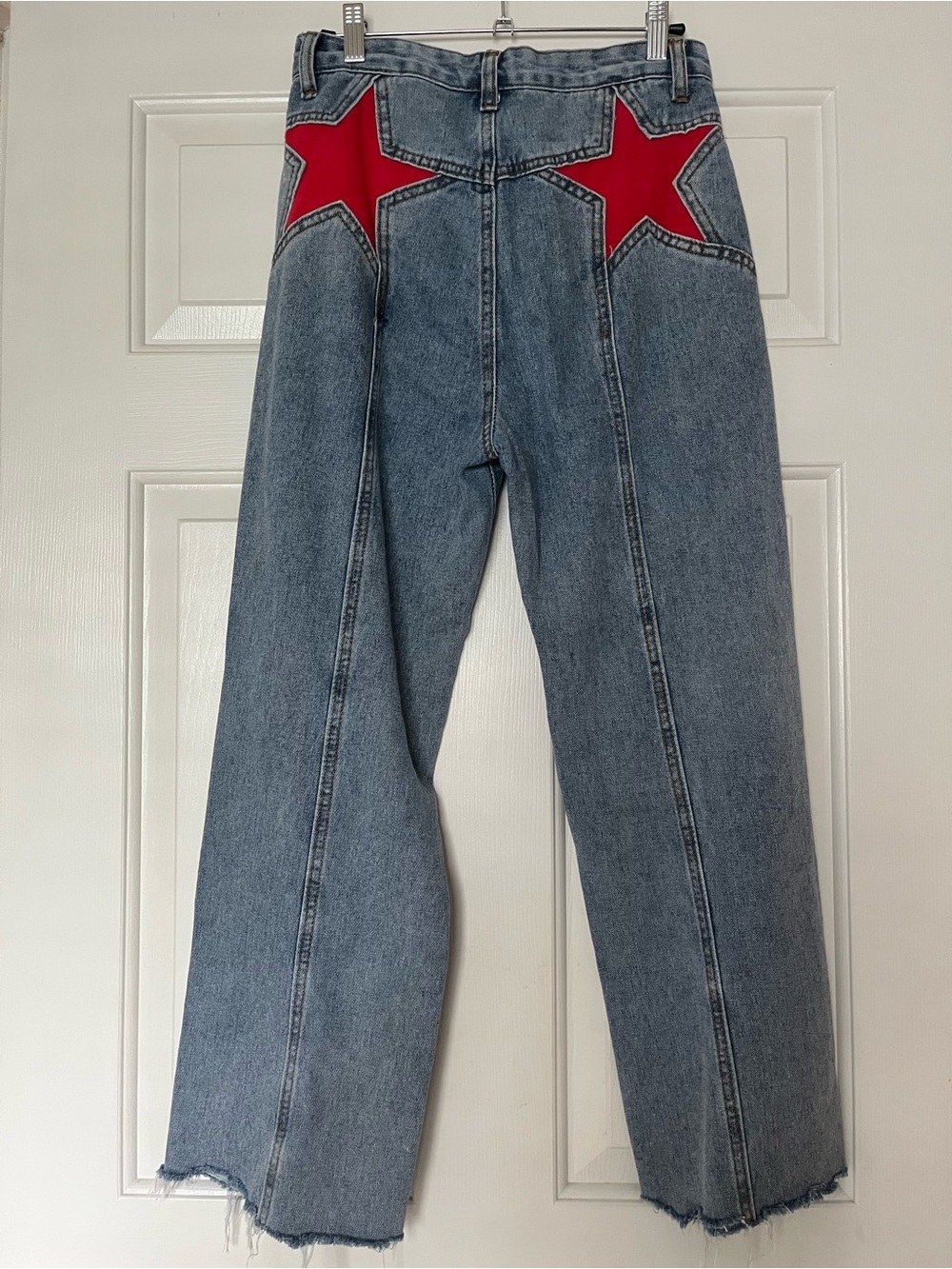 SHEIN Blue Straight-Leg Jeans with Red Star Back Patches